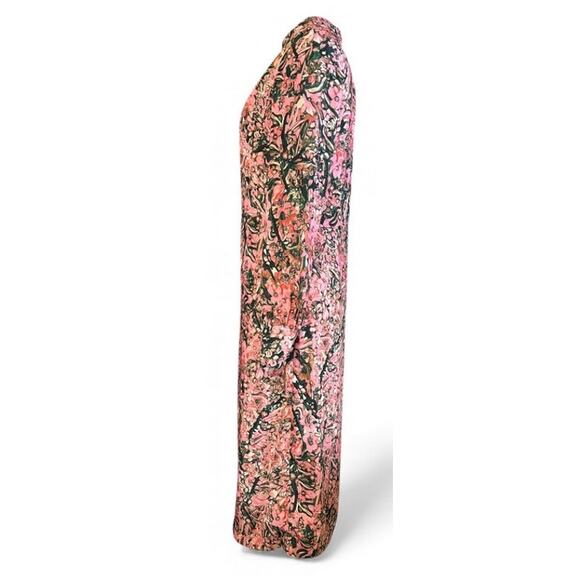 H&M Open Back Retro Floral Print Midi Dress Slit S Pink Green Feminine Coquette - Picture 2 of 11